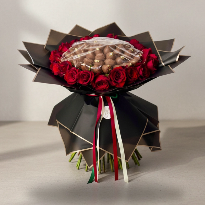 One Love Red Rose Bouquet and Chocolates